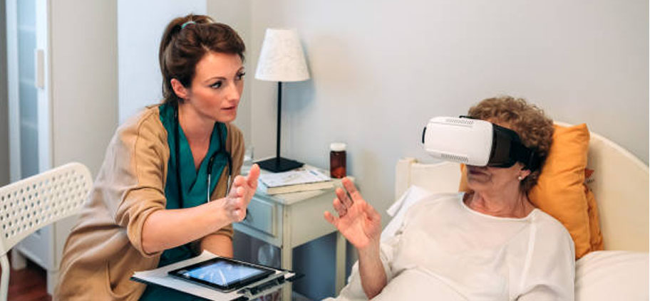 Digital composite of Man wearing VR Virtual Reality Headset with Interface, Future technology concept.